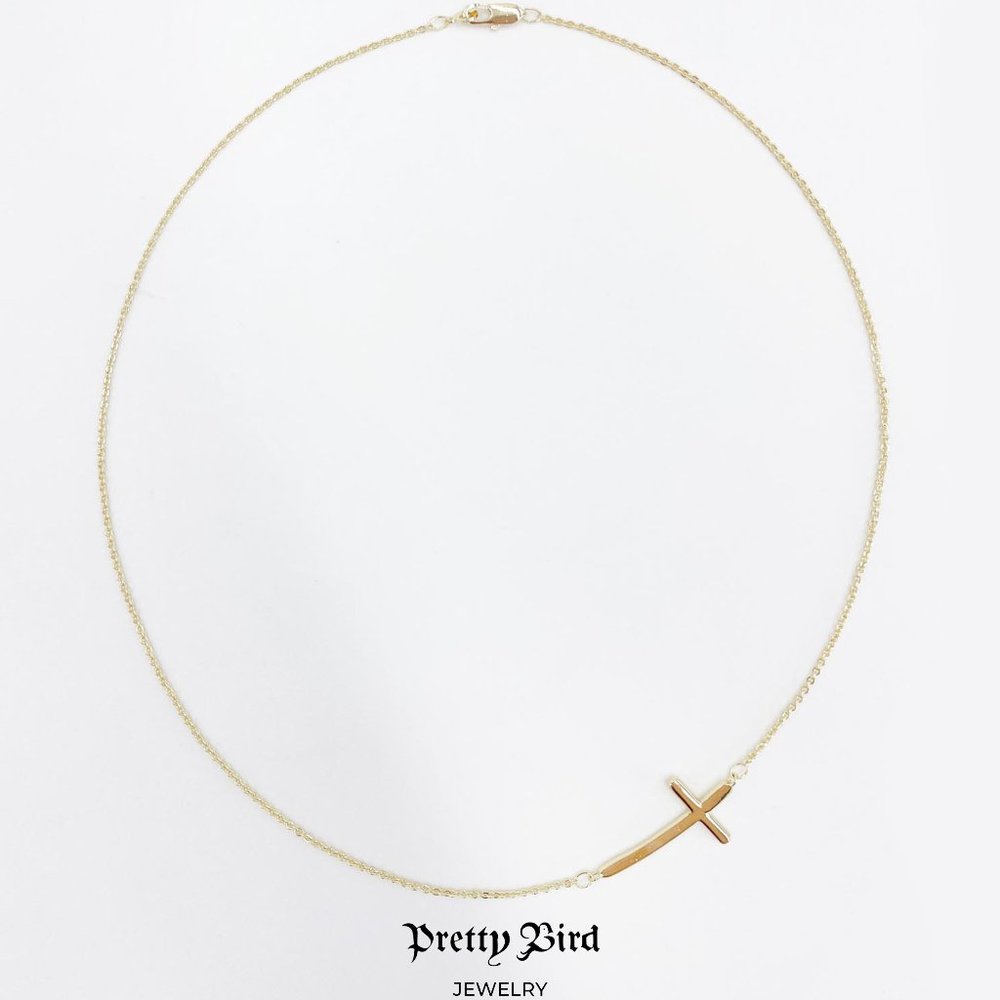 18K Yellow Gold Plated Cross Inlay Necklace - 18" - Picture 2 of 2